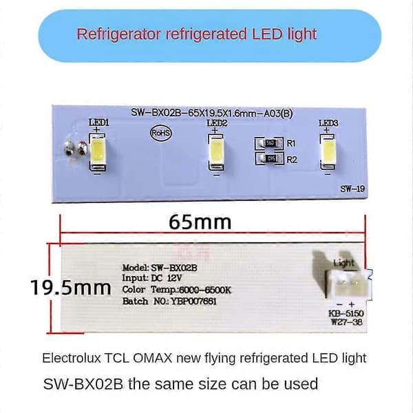 2 stk. LED-lys til kjøleskap for fryserdeler Zbe2350hca Lyslist Sw-bx02b Erstatning LED-stripe B