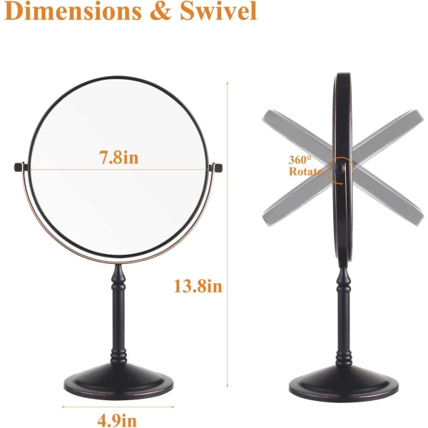 Fritstående Bordmakeup Spejl 8 Tommer Dobbeltsidet 1x 3 X M