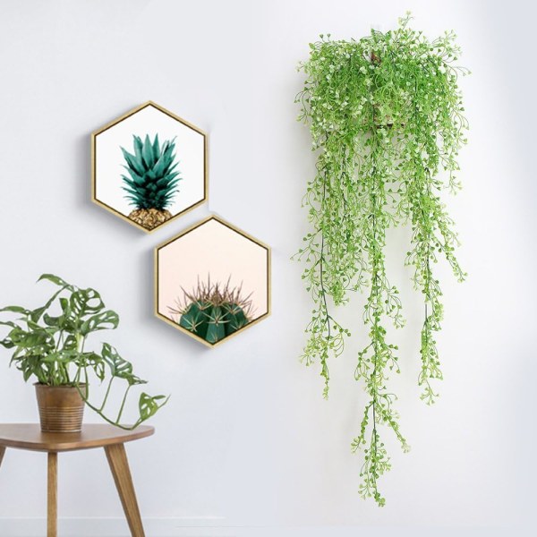 Kunstige Hængende Vinplanter, Sæt af 2 Stykker Kunstige Ivy Blomster Falske Grønne Planter til Havevæg Dekoration, Grøn