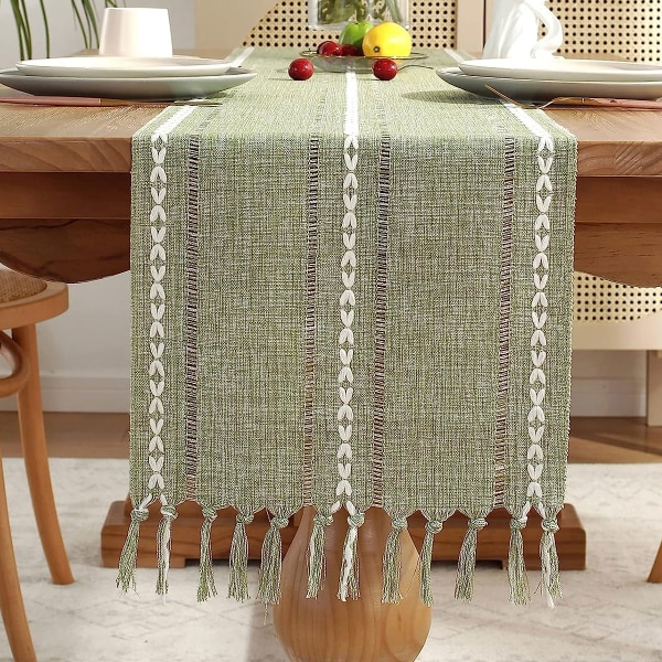Boho-stil linneduk 72 \"lång handgjord fransad land