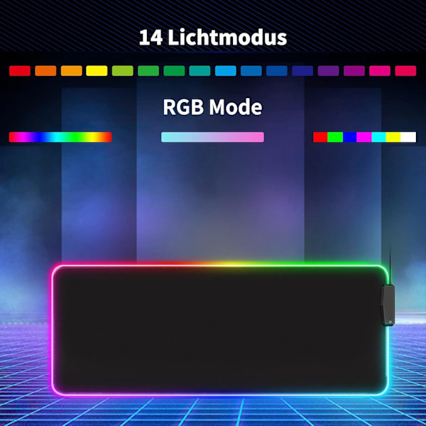 Extra Stor Gamingmatta med RGB-belysning, Halkfri Gummibas för Stabilitet, Sydda Kanter Säkerställer Hållbarhet, Absorberar Mekaniska Tangentklick,