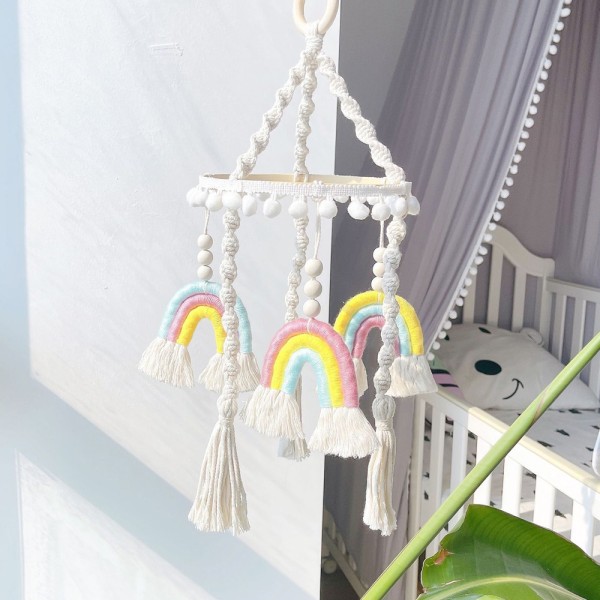 Rainbow Mobile Hängande Macrame Baby Mobile Rainbow Crib Mobile