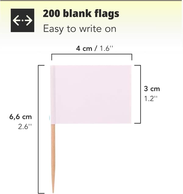 200 tandstikkerflag, blanke hvide ostekagemarkører, flag, cupcake