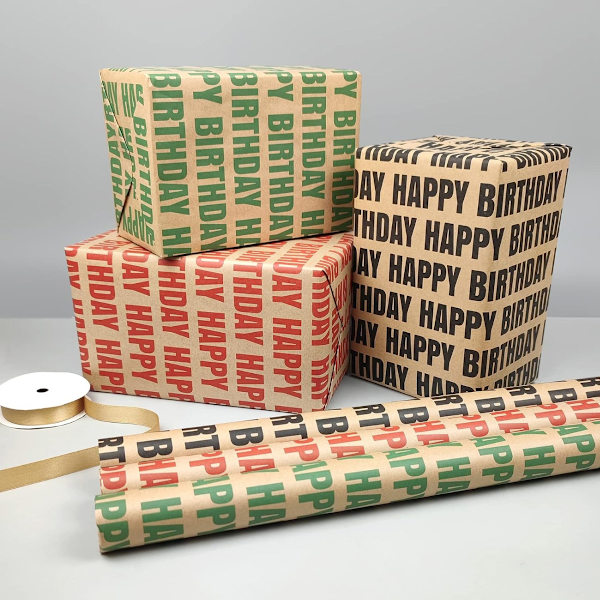 Grattis på födelsedagen Inslagning papper Vintage kraft presentpapper