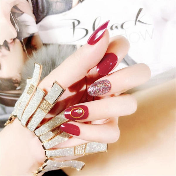 24 stk Røde Glitter Pailletter Rhinestone Dekoration Kunstige Falske Negle Tip & Lim