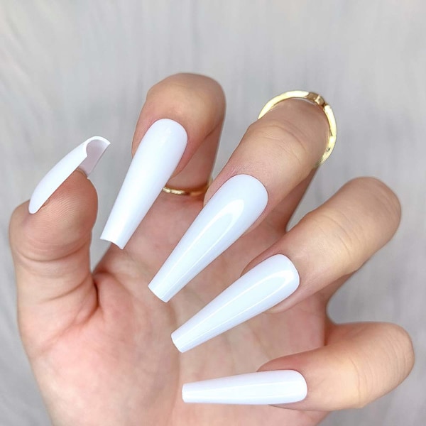 24 stk. Dyb Nude Ren Farve Ballerina Lang Kiste Glansende Falske Negle Tryk på Negle Falske Spidser Manicure til Kvinder og Piger