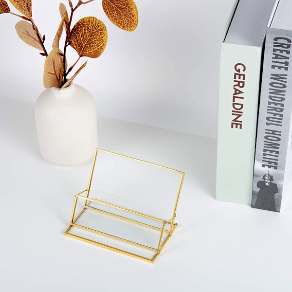 Glas Visitkort Holder Stativ Guld Kontor Navnekort Display Visitkort Organizer Opbevaring, 11*7*6.5cm