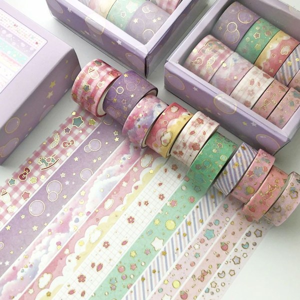 Washi Tape-sett med 10 ruller i søte farger - Dekorativt for ferie, kunst og håndverk