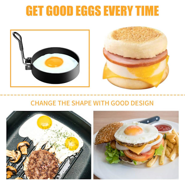 Äggringar, Pannkaksform i rostfritt stål för perfekt formade ägg, Non-stick äggringar för frukostmackor och mer, Mångsidig matlagning
