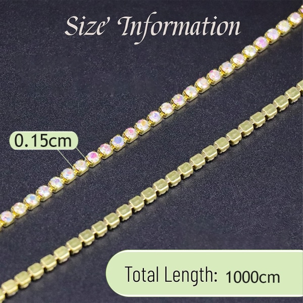 1 rulle 10 Yards Rhinestone Chain, 1,5 mm Crystal Rhinestones Close Chain Roll, Crystal Claw Cup Chain Style 4