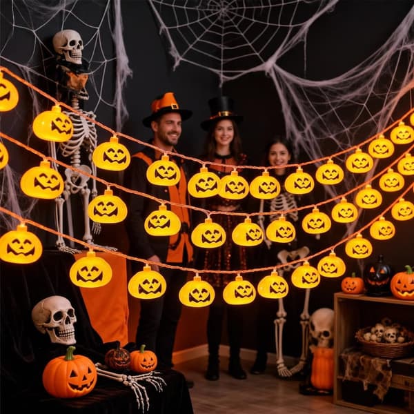 Halloween sort hat dobbeltsidet græskar, 3m 20LED batteri, festlig festdekoration 3m 20LED Battery