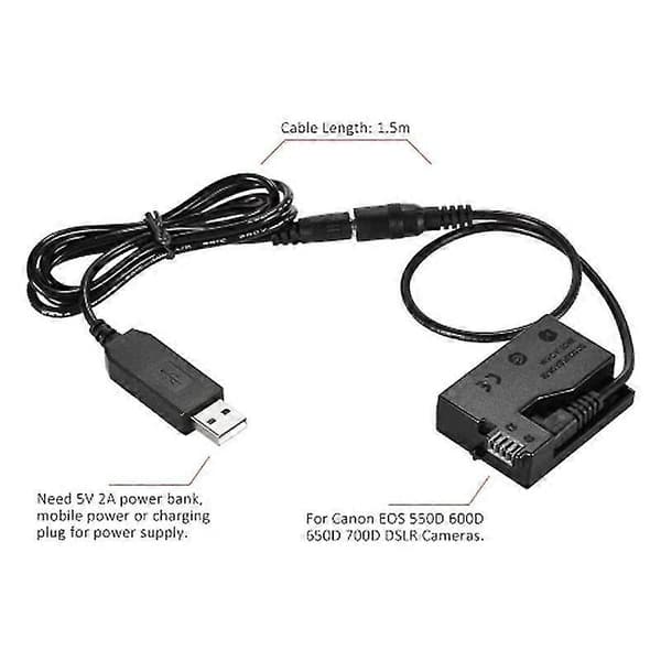 -e8 Dummy Batteri med DC Power Bank USB-adapterkabel Ersättning för LP-E8 för 550D 600D 650D 700
