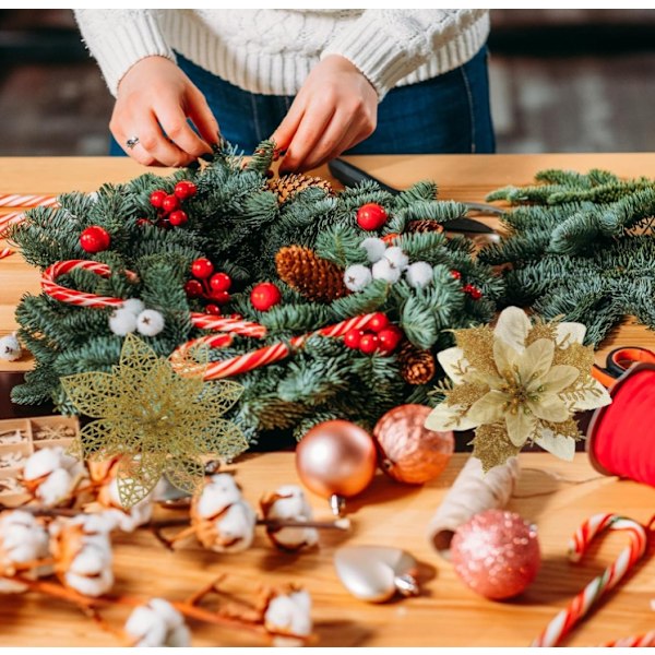 Juletrepynt, 12 stk. juletrepyntsett Deco Juleglitter Kunstige juleblomster til bryllupsfest jul Red