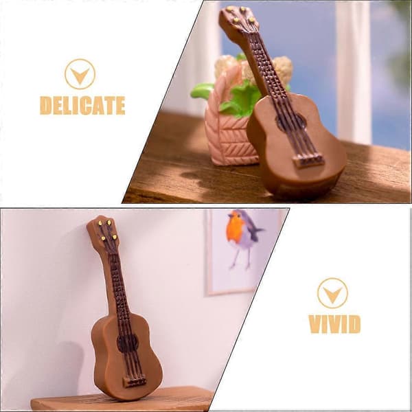 8 stk. miniatyrgitarer, minimusikkinstrument, miniatyrdukkehus, harpiks gitarmodell dekor