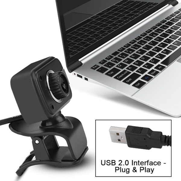 USB-kamera med mikrofon 0,3MP Webkamera 360 graders rotation til LCD-skærm bærbar computer til / MSN / ICQ Nattesyn