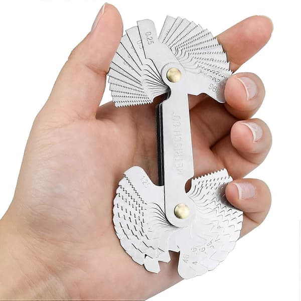 Gevindmåler i rustfrit stål, skruemåler med 52 blade, centreringsmåler 55 & 60 stigning (metrisk + imperial)