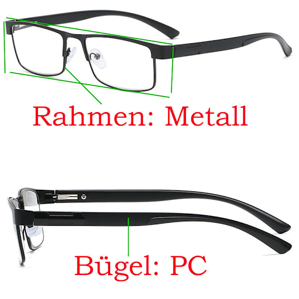 3-pack herr metall läsglasögon rektangulära läsglasögon 1,5 2,0 2,5 3,0 3,5 4,0