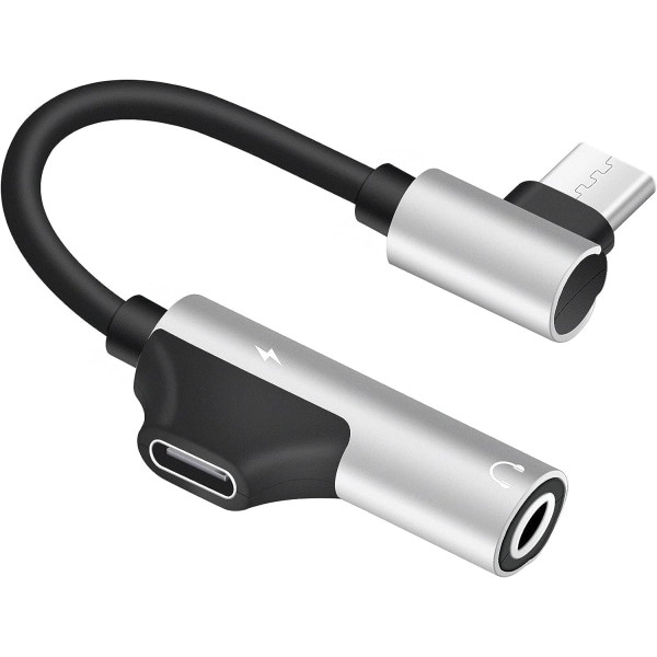 USB-C - 3,5 mm kuulokeliitäntäsovitin ja laturi 90 astetta