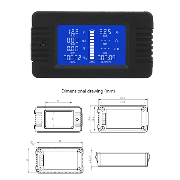 PZEM-015 Monitointimittari akun testaukseen, LCD-näyttö, 300A shuntti PZEM-015 300A