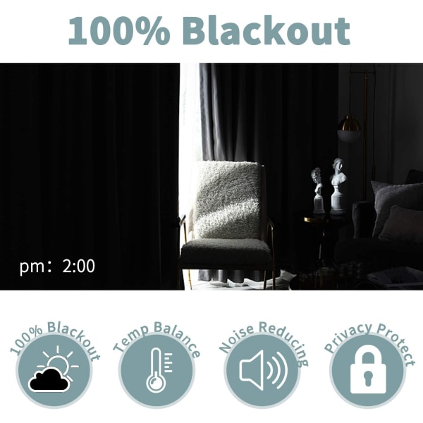Thermal 100 % mörkläggningsgardiner för sovrum med svart