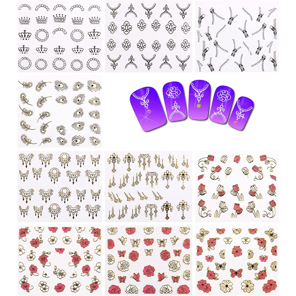 Nicedeco 50 ark 3D design nagelklistermärken självhäftande klistermärken tatueringsdekaler DIY nail art / phone case/kortdekoration