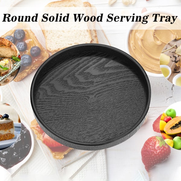 Rund Serveringsbrett i Massivt Tre for Te, Kaffe, Snacks, Mat, Restaurant, 27cm