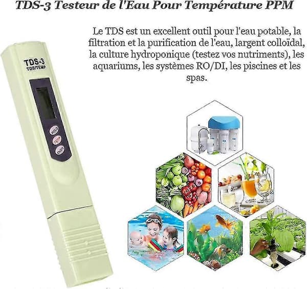 LCD TDS-3 Digital mätare för dricksvattenkvalitet, temperatur- och PPM-testare, pennanalysator för mätning av dricksvatten, hydroponik och akvarium