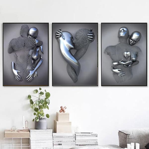 3 st Silver 45x60cm Väggkonst Canvas Tryck utan Ram, metalltråd sc
