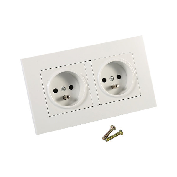 1PC Fransk Standard Vägguttag, Vit PC Material Panel AC 110~250V, 16A 2 Vägar