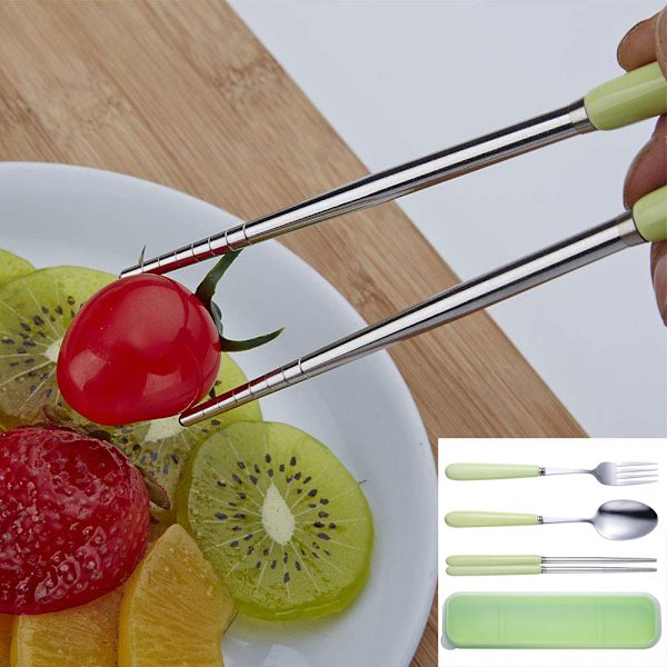 Genanvendeligt Bestik Sæt, 3 stk. Rustfrit Stål Keramik (Gaffel, Ske