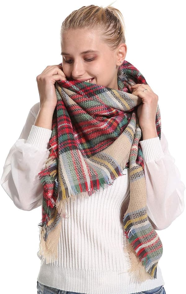 Plaid Tæppe Halstørklæde Vinter Efterår Halstørklæder til Kvinder, Varmt Blødt Tykt Oversized Tartan Sjaler Wraps Halstørklæder Camel