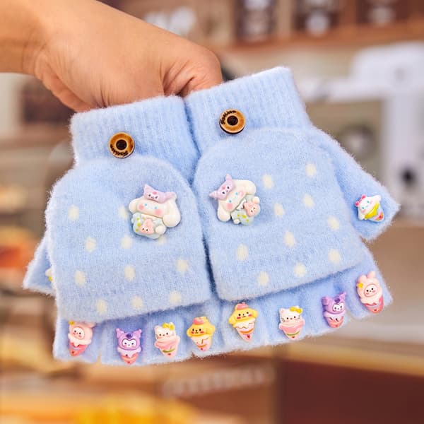 1 par Sanrio Børns Varme Vinterhandsker - Søde, Åbne Luffer