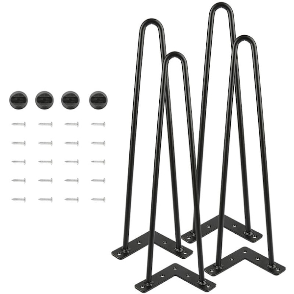 4 Møbelbein, Spissbein 41cm Svart, 2 Stenger, DIY Bein for Bord, Stolbein med 20 Skruer + 4 Gulvbeskyttere