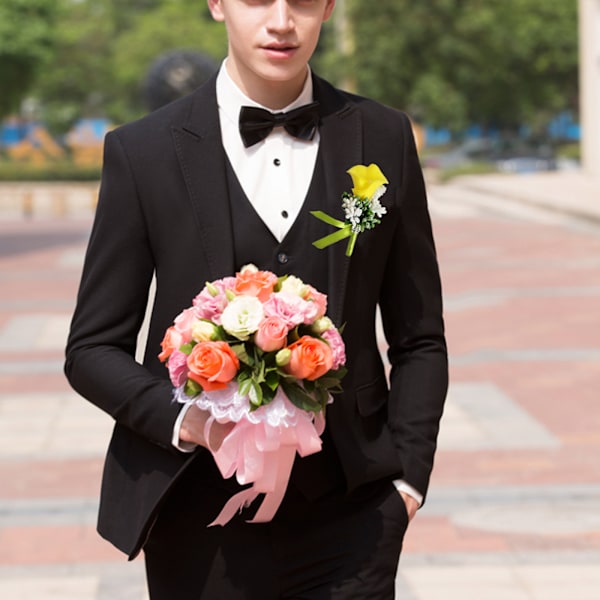 PU Calla Lily Brosje Bryllup Fest Brud Og Brudgom Boutonniere