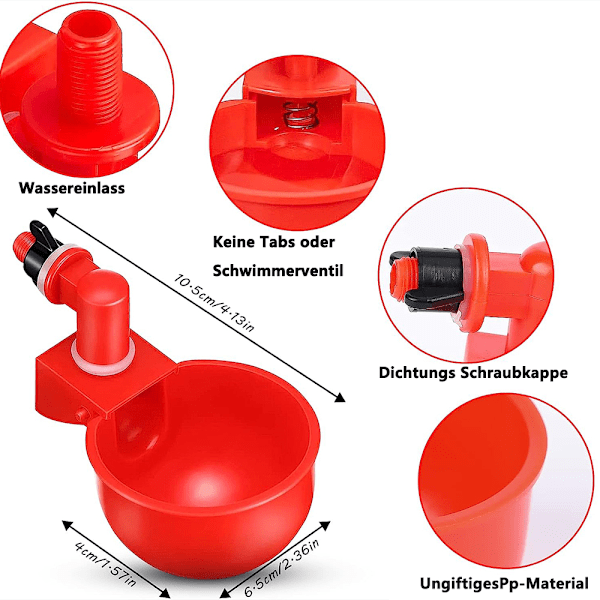 6-pack kycklingdrickskoppar, automatisk fjäderfädrickskoppar, gör-det-själv-montering, kycklingvattenbehållare, kycklingvattenkopp för fjäderfä som kycklingar, ankor,