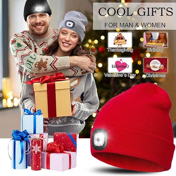 1 st Grå LED Stickad Mössa Lättviktig Varm Beanies Mössa Män och Kvinnor