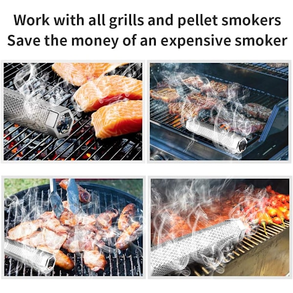 Hexagon Pellet Røgrør, BBQ Træpille Røgrør i Rustfrit Stål, Til Enhver Grill Eller Røgovn, Massive Diffusionshuller, Op Til 5 Timers