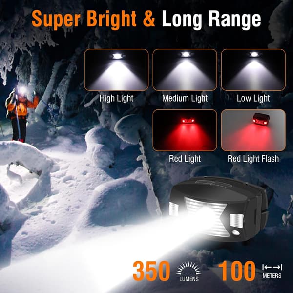 Oppladbare LED-frontlykter, 2-delt rød USB-sensor IPX6 oppladbar