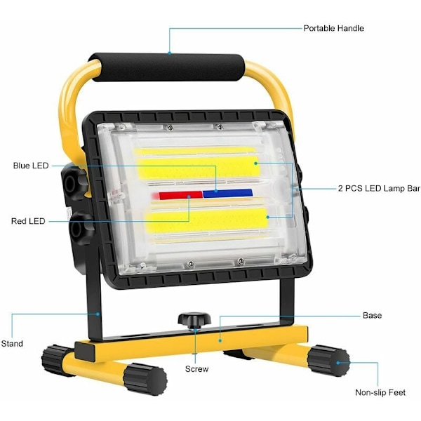 Genopladelig LED arbejdslampe 60W 5000LM Byggeplads Projektor IP65 Vandafvisende Udendørslampe