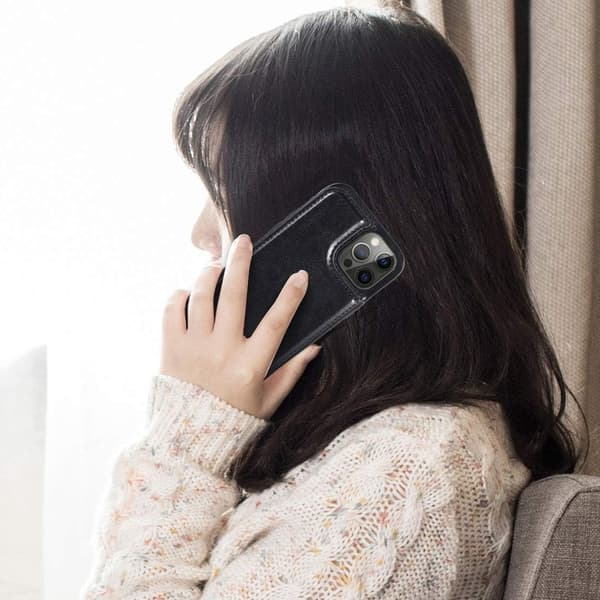 iPhone 12 - Praktisk stilfuldt etui med kortholder, sort sort