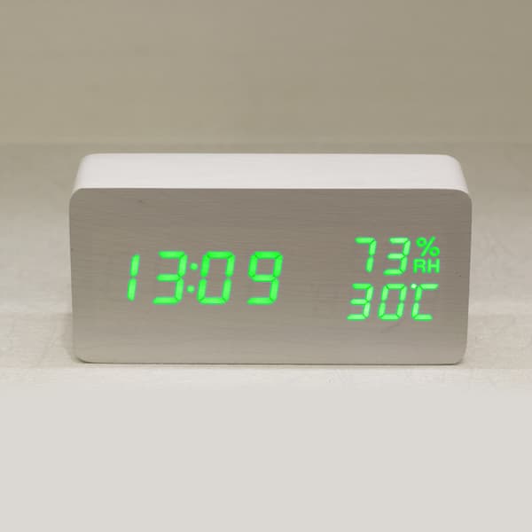 1 st digital väckarklocka i trä, morgonväckarklocka, LED Sou