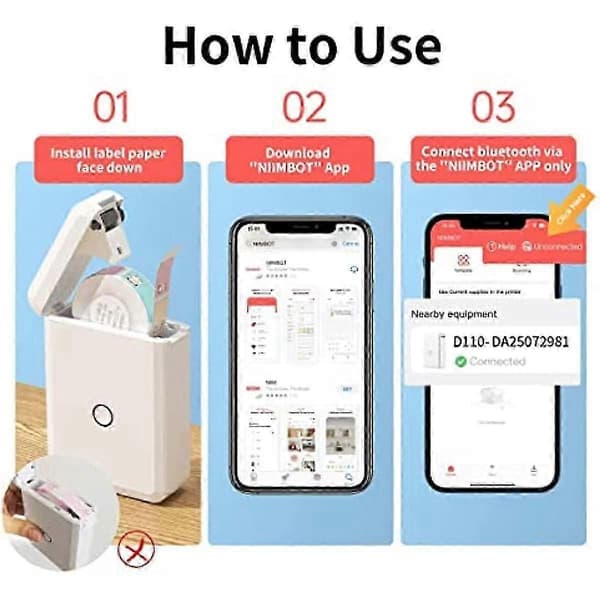 Bærbar Bluetooth-labelprinter - Mini håndholdt etiketmaskine med tape