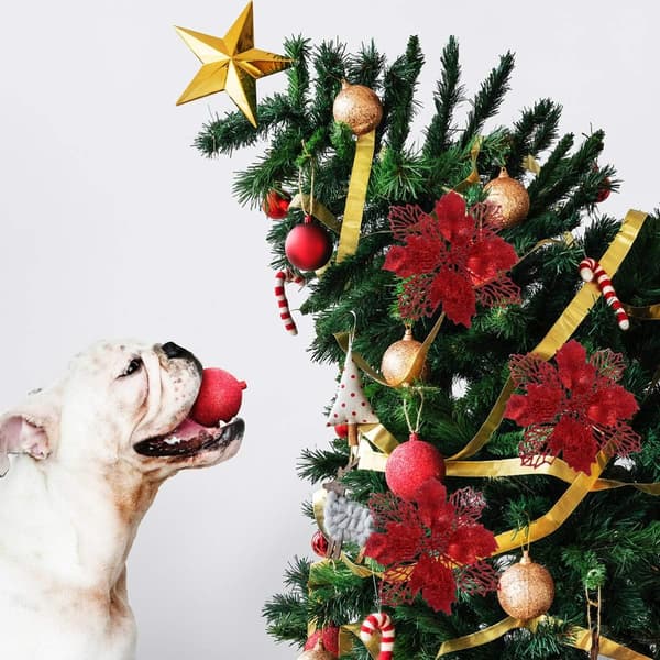 12 stk. Julepynt Glitter Julestjerne Julepynt Trepynt Kunstige Juleblomster Dekor til Jul Rot