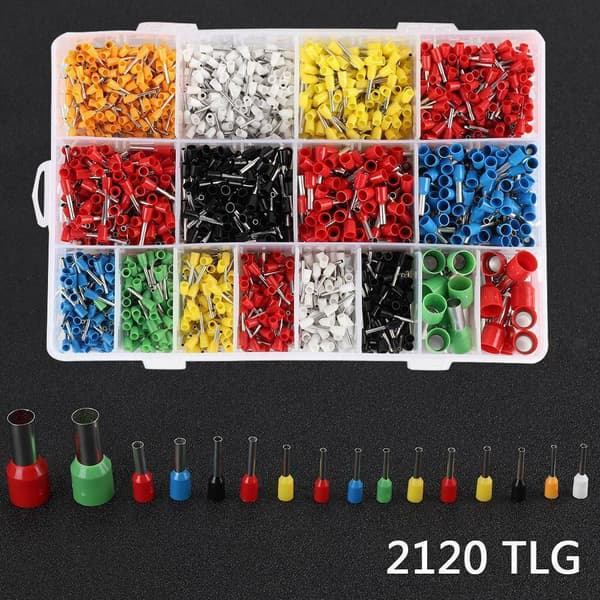 2120x Aderendhülsen Sortiment isoliert 0,5-16mm² Adern Endhülse Kabelschuhe Set
