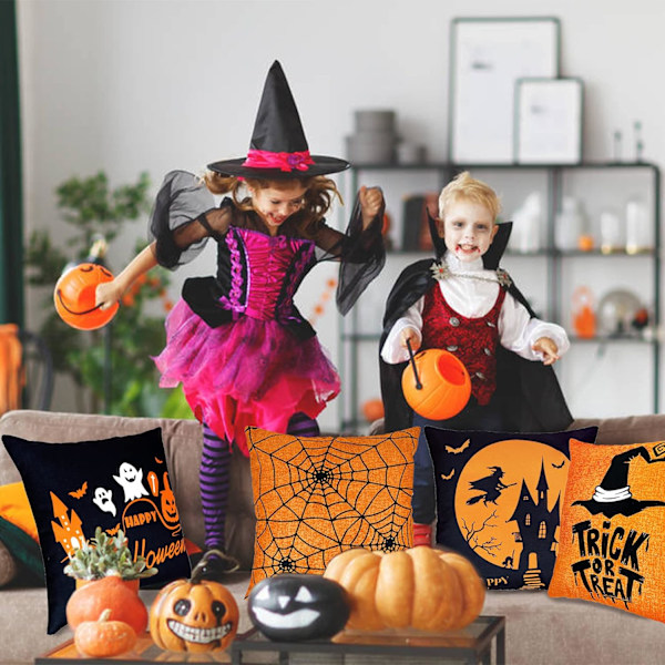 Dekorativa Halloween Kuddfodral för Soffa Säng, Klassiska Halloween Mönster Linne Material, Bred Användning Dekor för Inomhus Utomhus, Bekväma