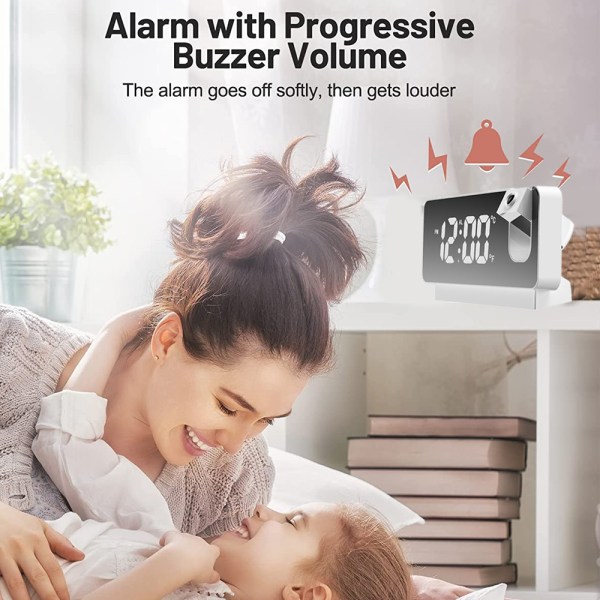 Spegelprojektionsklocka LED stor skärmvisning tyst snooze