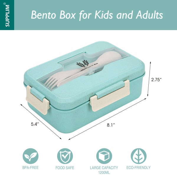 Bento-laatikko lapsille ja aikuisille, 3 osastoa, vehnäkuitu