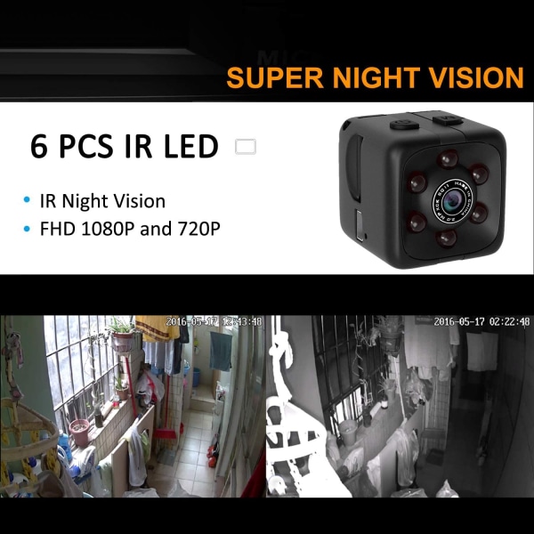 Mini spionkamera SD-kort dold kamera HD ljud och video