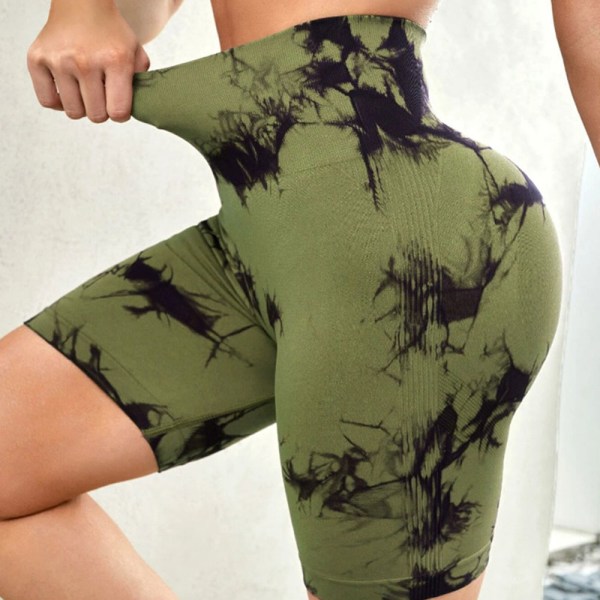 2-delad set sömlösa tie-dye sportshorts för kvinnor Hög midja tight rumpa lyftande höft yoga fitness sport cykelshorts