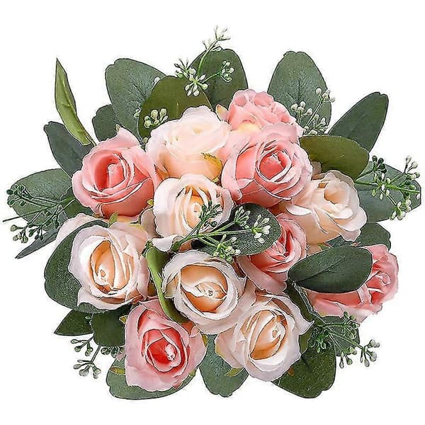 17 stk Kunstige Blomster, 12 Silkeblomster og 5 Kunstige Eucalyptusblader i Bulk, til Bryllup